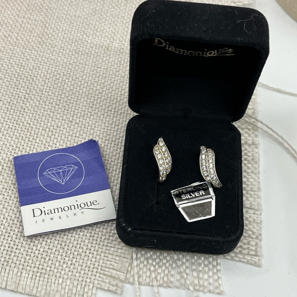 Vintage Diamonique Sterling Silver Wave Stud Earrings - Picture 14 of 17